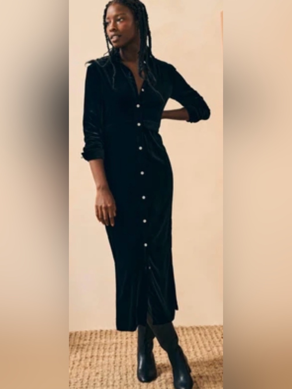 Faherty Black Stretch Silk Velvet Maxi Dress